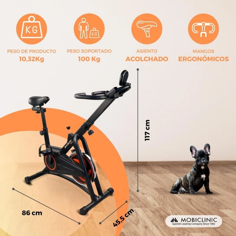 Heimtrainer | Schwungrad 10 kg | Verstellbar | Mit Rädern | LCD-Display | Max. 120kg | Makalu | Mobiclinic