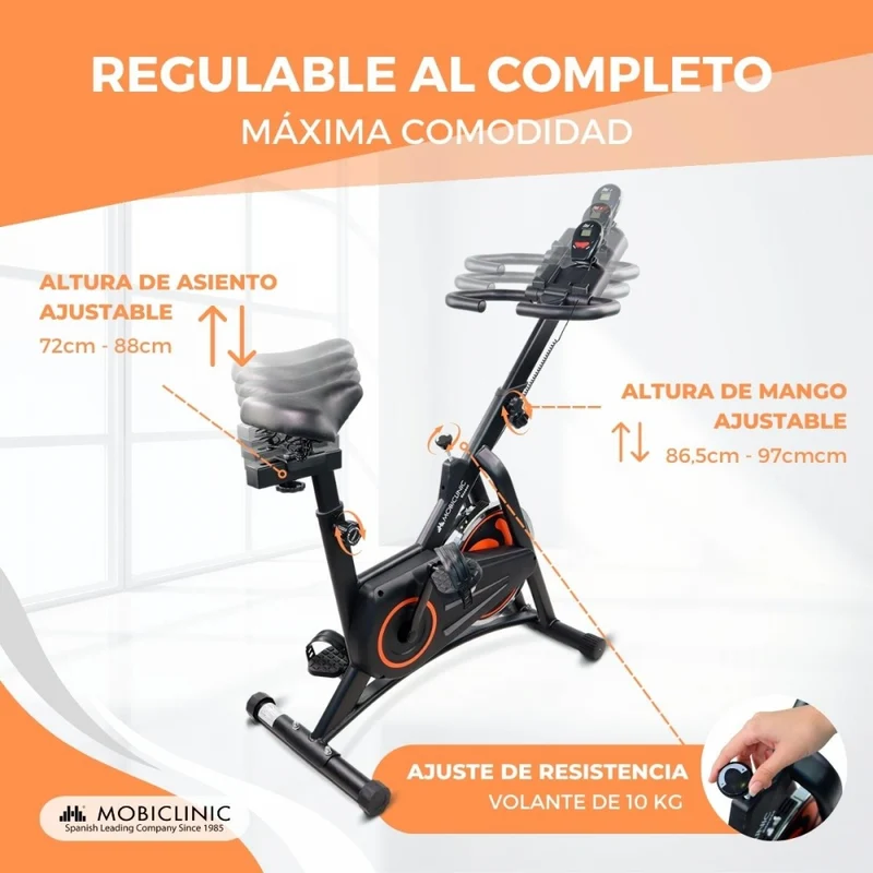 Heimtrainer | Schwungrad 10 kg | Verstellbar | Mit Rädern | LCD-Display | Max. 120kg | Makalu | Mobiclinic