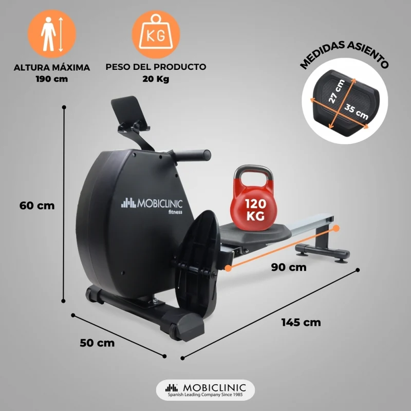 Rudergerät | Klappbar | Schwungrad 6 kg | 8 Widerstandsstufen | Max. 120 kg | Schwarz | RowFit | Mobiclinic