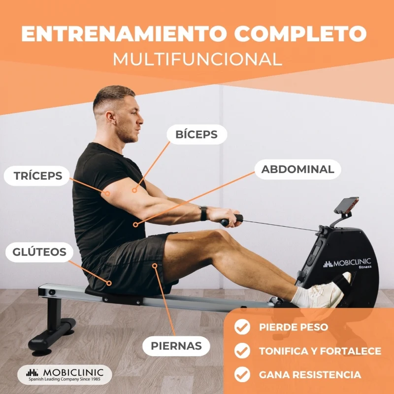 Rudergerät | Klappbar | Schwungrad 6 kg | 8 Widerstandsstufen | Max. 120 kg | Schwarz | RowFit | Mobiclinic