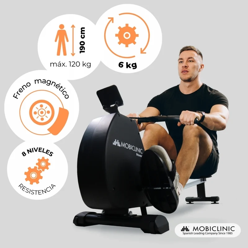 Rudergerät | Klappbar | Schwungrad 6 kg | 8 Widerstandsstufen | Max. 120 kg | Schwarz | RowFit | Mobiclinic
