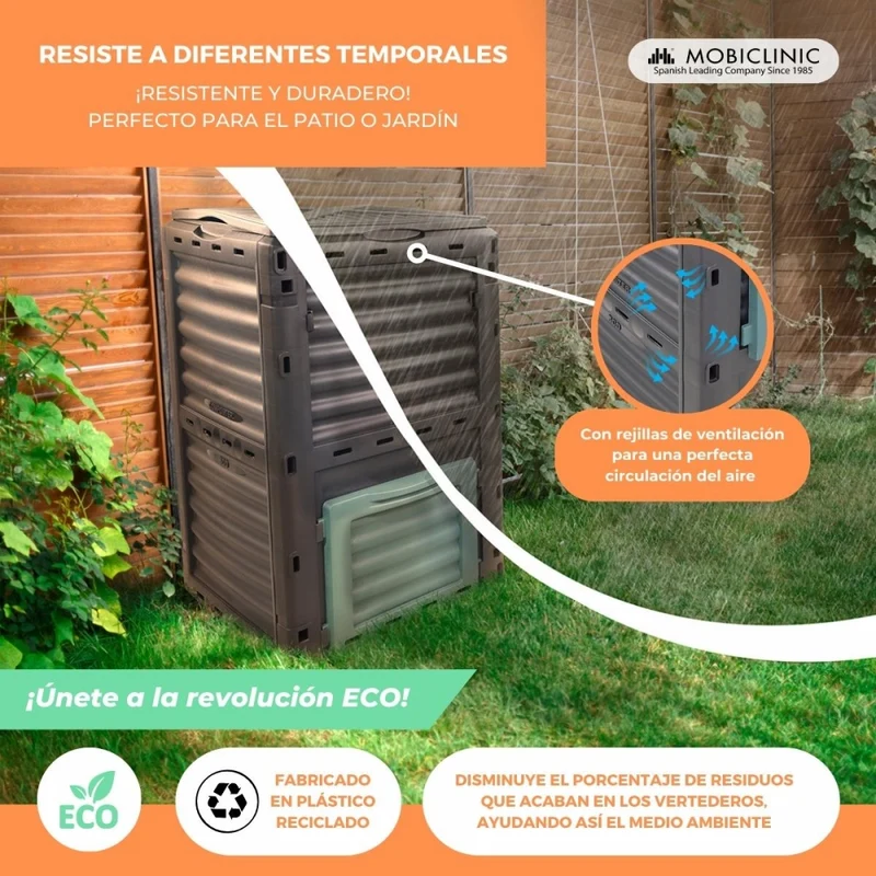 Komposter | Abfalltransformator | Für den Garten | Ohne Werkzeug | Umweltfreundlich | 300 Liter | BioBin | Mobiclinic