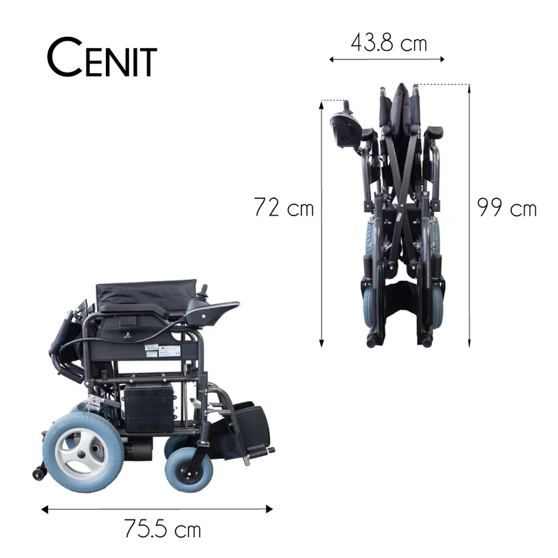 Elektrorollstuhl faltbar | Reichweite 20 km | Stahl | Motor | 24V | Schwarz | Modell: Cenit | Mobiclinic