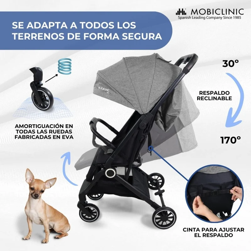 Kinderwagen |Kompakt |Faltbar |Einhebel |Für Reisen |Verstellbare Fußstütze |Max. 15kg |Grau |Trip | Mobiclinic