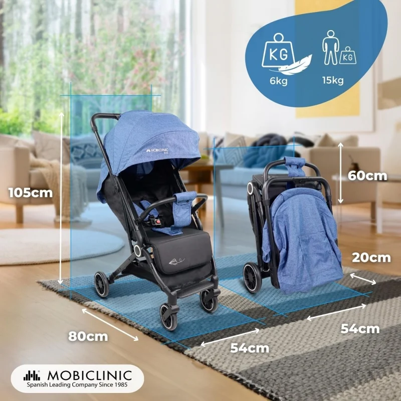 Kinderwagen |Kompakt |Faltbar |Einhebel |Für Reisen |Verstellbare Fußstütze |Max. 15kg |Blau |Trip | Mobiclinic