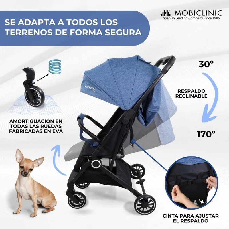 Kinderwagen |Kompakt |Faltbar |Einhebel |Für Reisen |Verstellbare Fußstütze |Max. 15kg |Blau |Trip | Mobiclinic
