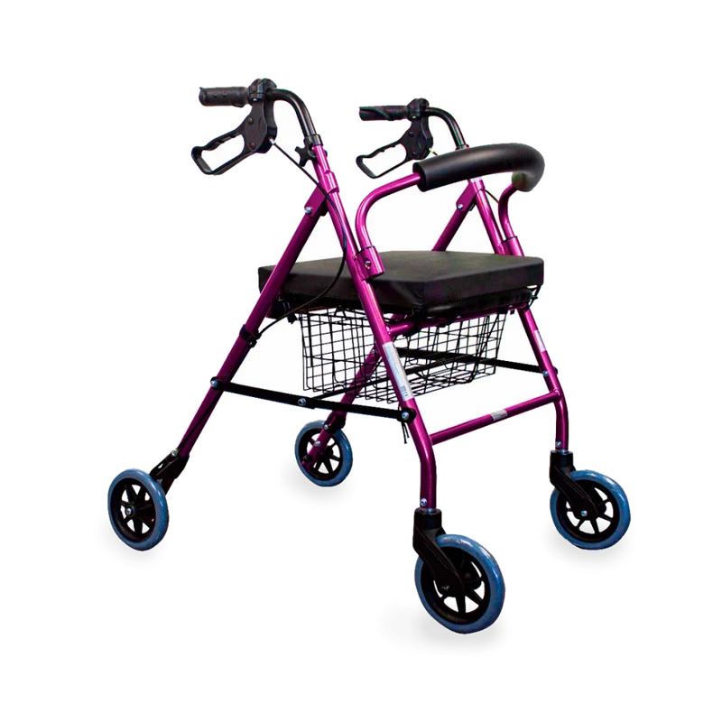 Paket Escorial Plus | Klappbarer Gehwagen | Rosa | Bremsen an Hebeln | Anti-Dekubitus-Kissen | Viskoelastisch | Mobiclinic