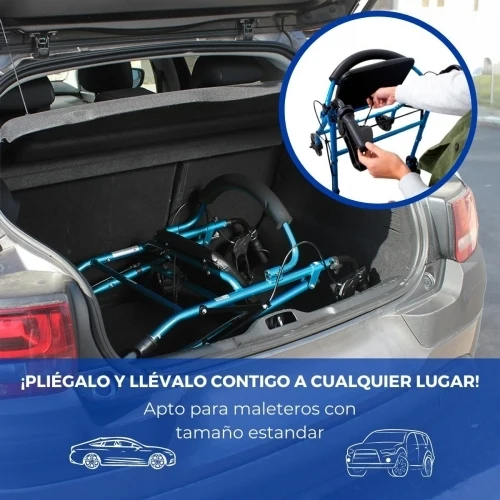 Paket Escorial Plus | Klappbarer Gehwagen | Blau | Bremsen an Hebeln | Anti-Dekubitus-Kissen | Viskoelastisch | Mobiclinic