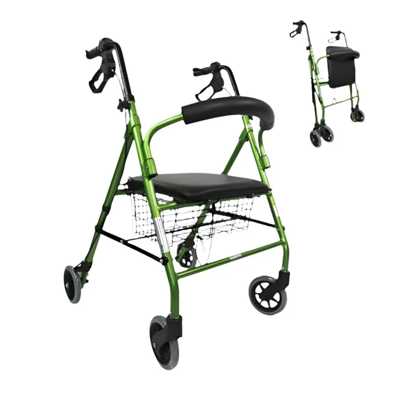 Paket Escorial Plus | Klappbarer Gehwagen | Grün | Bremsen an Hebeln | Anti-Dekubitus-Kissen | Viskoelastisch | Mobiclinic