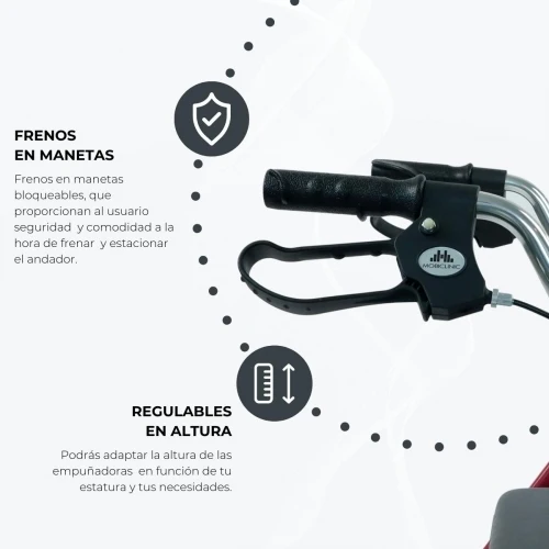 Paket Alhambra Plus | Aluminium-Gehhilfe | Bordeaux | Faltbar | Anti-Dekubitus-Kissen | Viskoelastisch | Mobiclinic