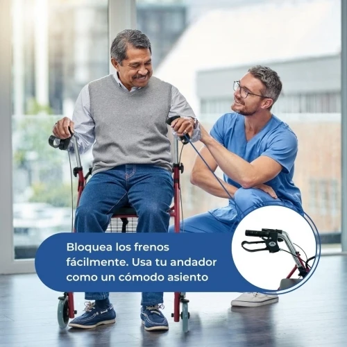 Paket Alhambra Plus | Aluminium-Gehhilfe | Bordeaux | Faltbar | Anti-Dekubitus-Kissen | Viskoelastisch | Mobiclinic
