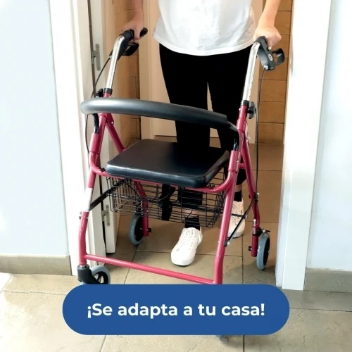 Paket Alhambra Plus | Aluminium-Gehhilfe | Bordeaux | Faltbar | Anti-Dekubitus-Kissen | Viskoelastisch | Mobiclinic