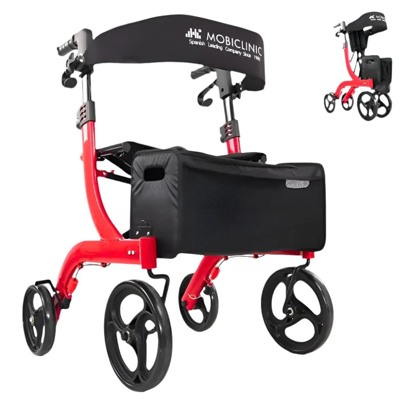 Großer Gehwagen mit vier Rädern | Faltbar | Sitz und Rückenlehne | Vorderkorb | Modern | Invicto X1 | Mobiclinic Pro