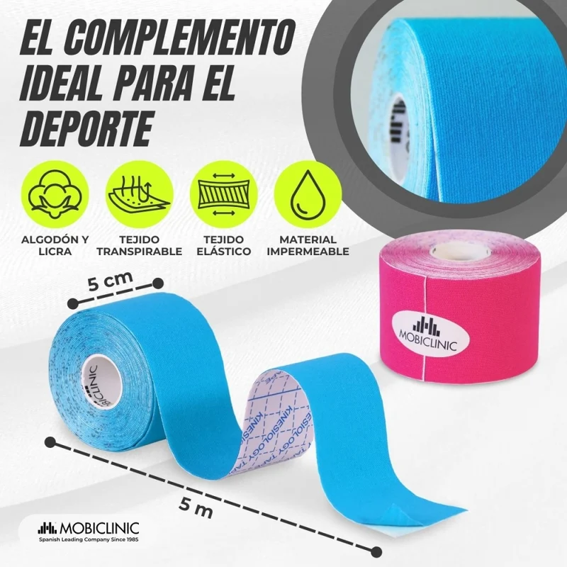 2er Pack Kinesio-Tape | Rosa und Blau | Neuromuskuläre Bandage | 5mx5cm | Modell: Mobitape | Mobiclinic
