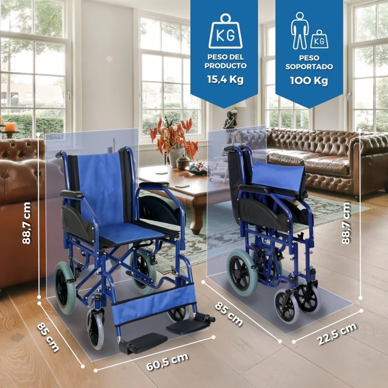 Rollstuhl | Premium | Faltbar | Abnehmbare Armlehnen und Fußstützen | Blau | Maestranza | Mobiclinic