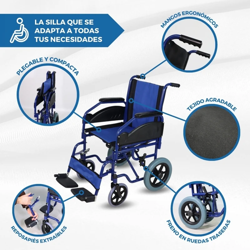 Rollstuhl | Premium | Faltbar | Abnehmbare Armlehnen und Fußstützen | Blau | Maestranza | Mobiclinic