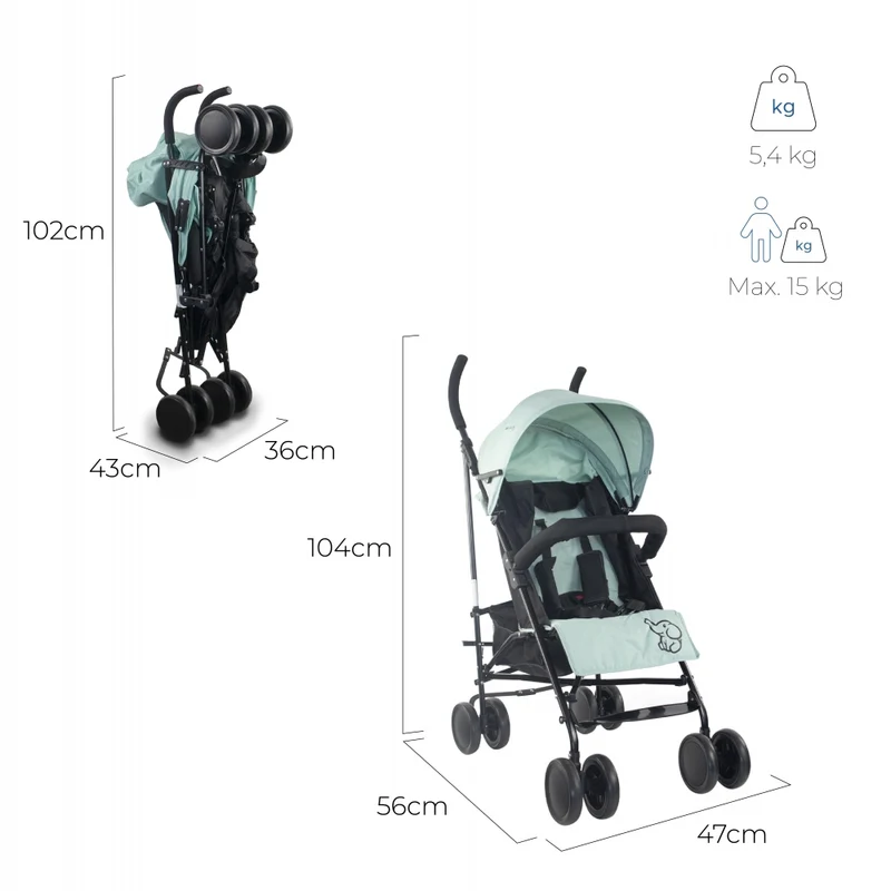 Kinderwagen | Buggy | Zusammenklappbar | Rückenlehne verstellbar | Doppeltes Sicherheitssystem | Elefant | Mobiclinic