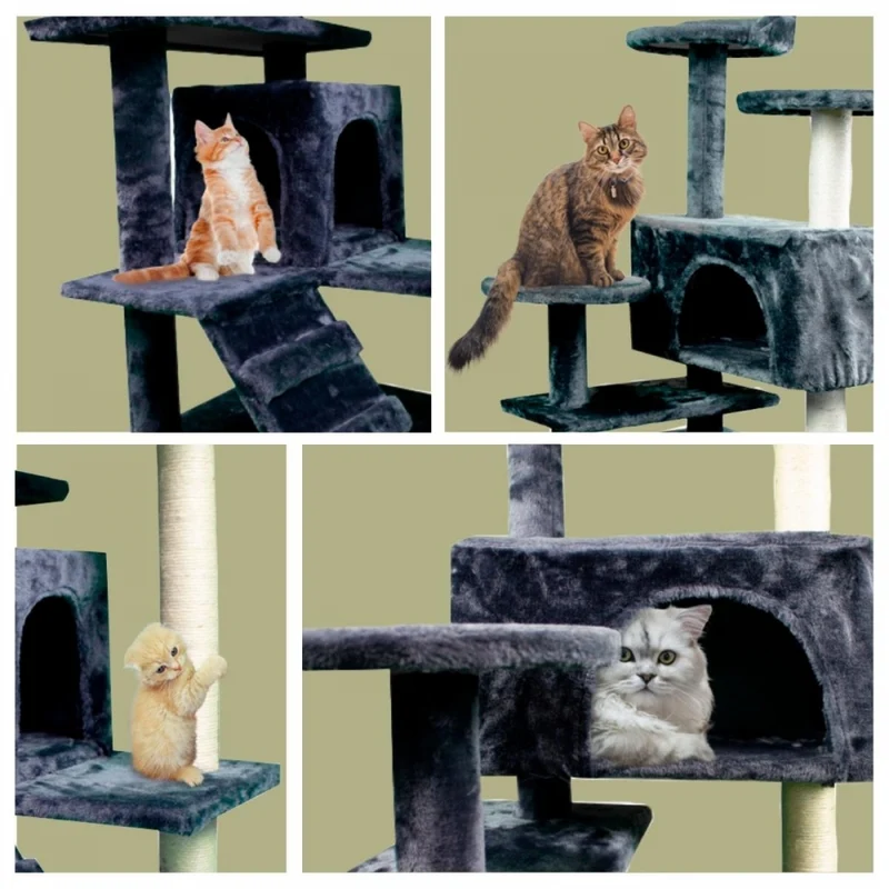 Katzenkratzbaum | Groß | 5 Höhen | 50x50x132 cm | Grau | Tico | Unterstützt bis zu 10 kg | Mobiclinic