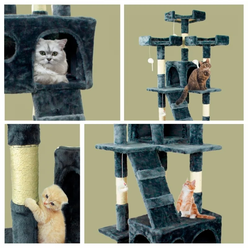 Katzenkratzbaum | Groß | 4 Höhen | 50x50x170 cm | Grau | Tom | Unterstützt bis zu 10 kg | Mobiclinic