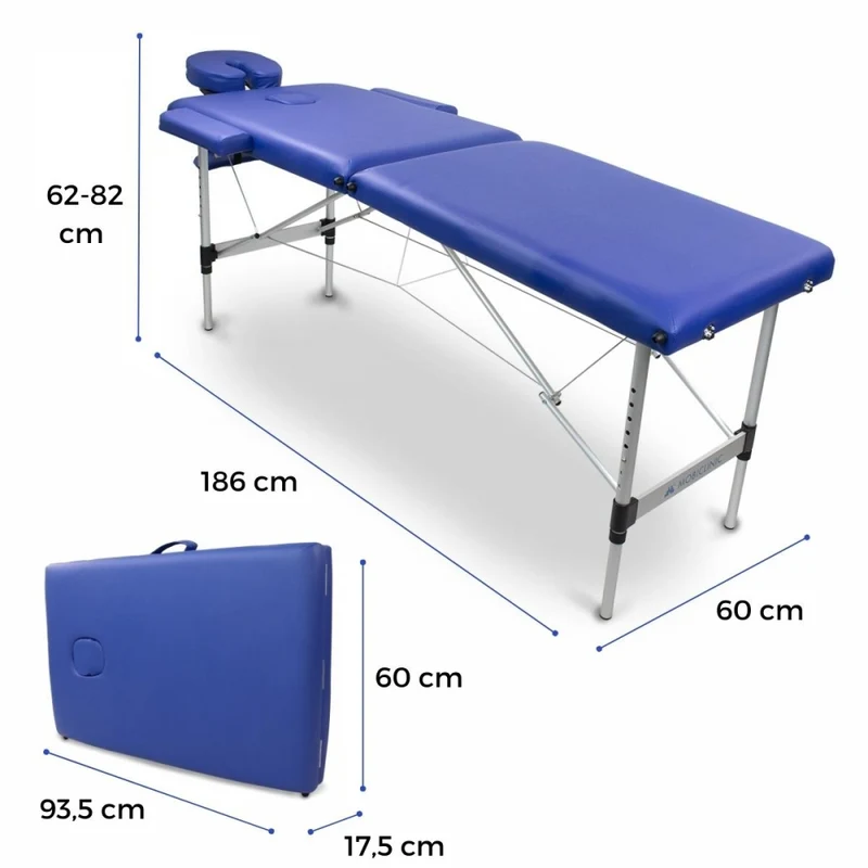 Massageliege klappbar | Kopfstütze | Tragbar | Aluminium | 186x60 cm | Blau | CA-01 Light | Mobiclinic
