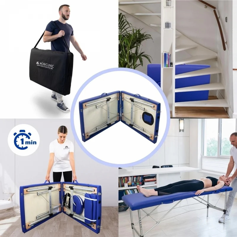 Massageliege klappbar | Kopfstütze | Tragbar | Aluminium | 186x60 cm | Blau | CA-01 Light | Mobiclinic