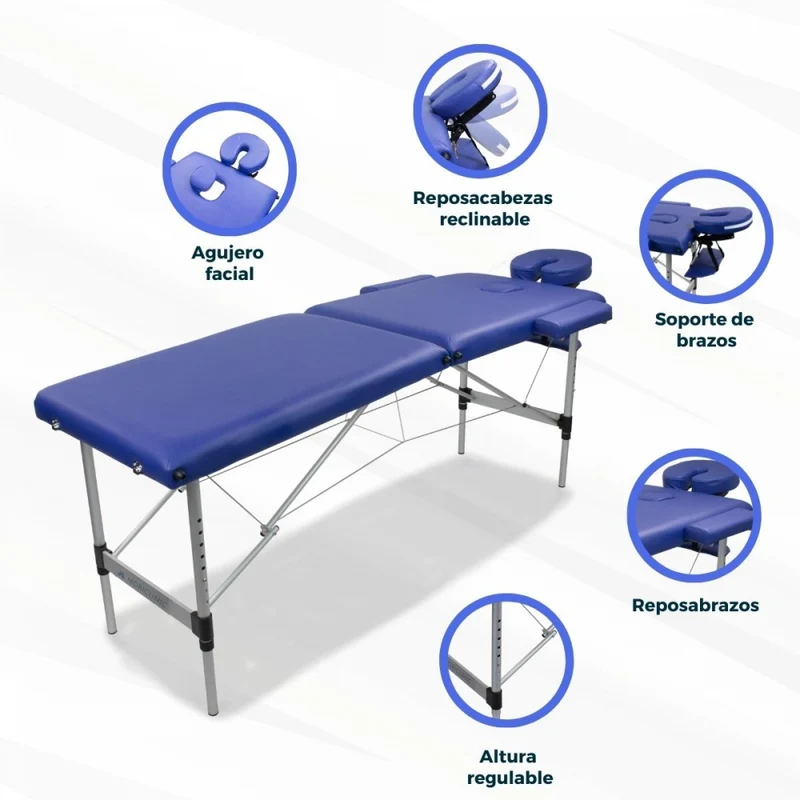 Massageliege klappbar | Kopfstütze | Tragbar | Aluminium | 186x60 cm | Blau | CA-01 Light | Mobiclinic