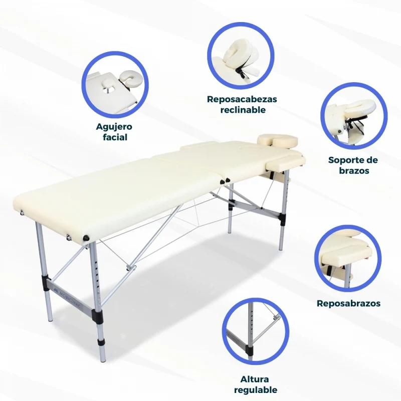 Massageliege klappbar | Kopfstütze | Tragbar | Aluminium | 186x60 cm | Creme | CA-01 Light | Mobiclinic