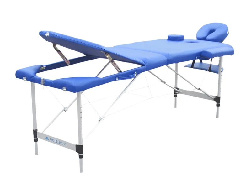 Klappbarer Massagetisch | Aluminium | Kopfstütze | Tragbar | 186 x 60 cm | Massage | Blau | CA-01 PLUS | Mobiclinic