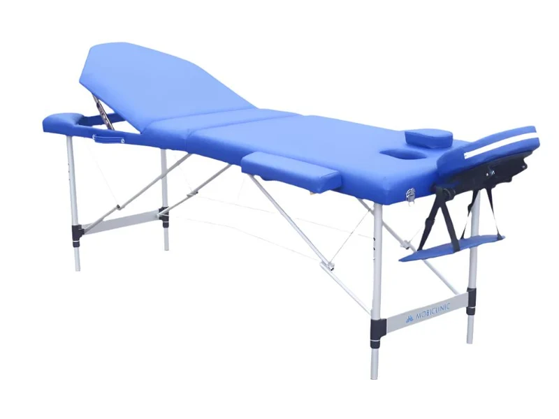 Klappbarer Massagetisch | Aluminium | Kopfstütze | Tragbar | 186 x 60 cm | Massage | Blau | CA-01 PLUS | Mobiclinic