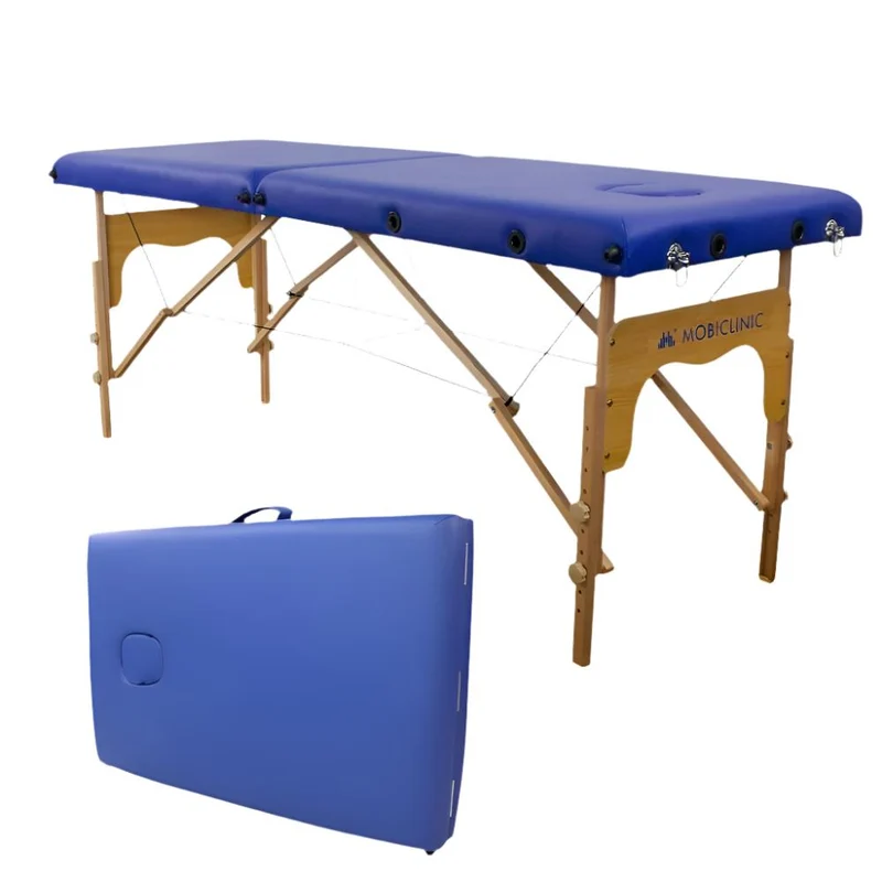 Massageliege klappbar | Holz | Tragbar | 180x60 cm | Blau | Modell: CM-01 BASIC | Mobiclinic