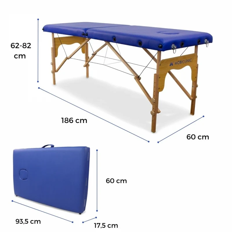 Massageliege klappbar | Holz | Tragbar | 180x60 cm | Blau | Modell: CM-01 BASIC | Mobiclinic