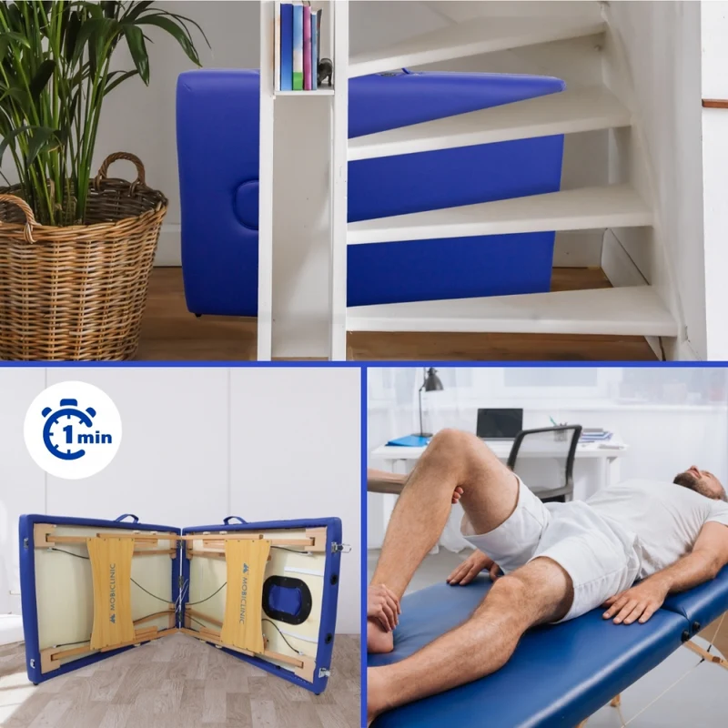 Massageliege klappbar | Holz | Tragbar | 180x60 cm | Blau | Modell: CM-01 BASIC | Mobiclinic