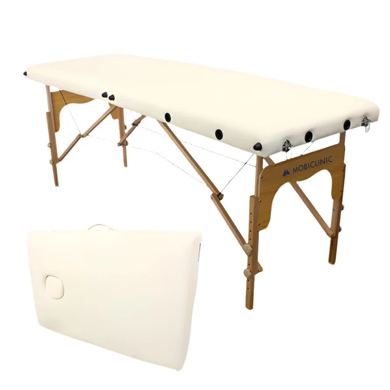 Massageliege klappbar | Holz | Tragbar | 180x60 cm | Cremefarben | Modell: CM-01 BASIC | Mobiclinic