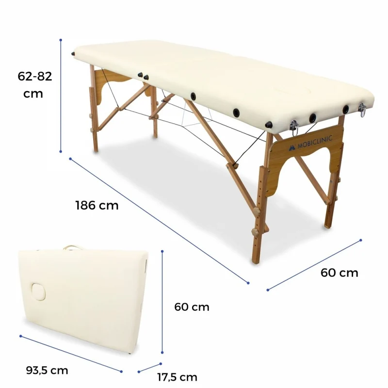 Massageliege klappbar | Holz | Tragbar | 180x60 cm | Cremefarben | Modell: CM-01 BASIC | Mobiclinic
