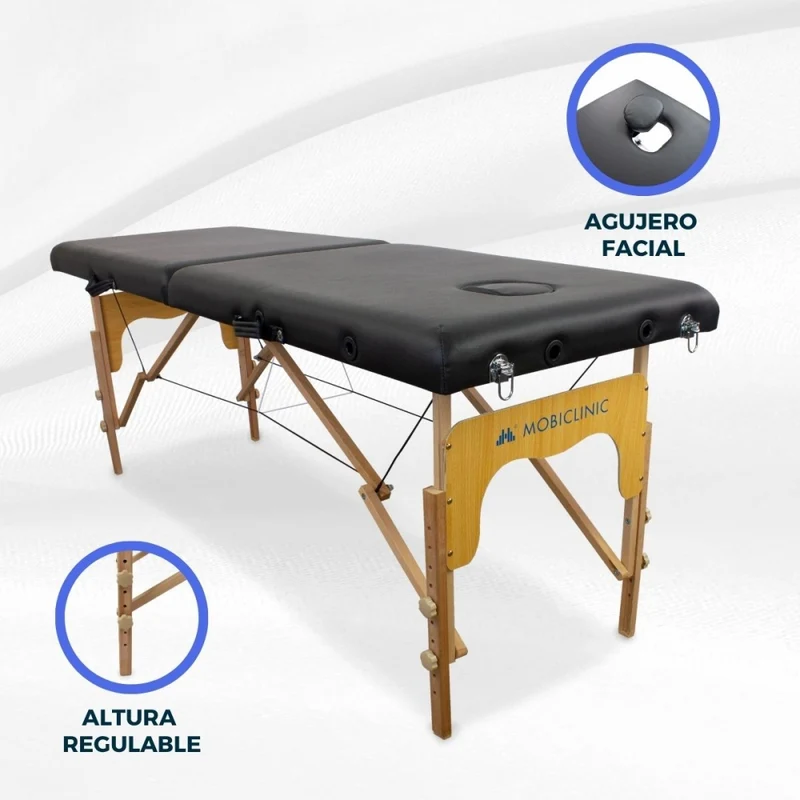 Massageliege klappbar | Holz | Tragbar | 180x60 cm | Schwarz | Modell: CM-01 BASIC | Mobiclinic