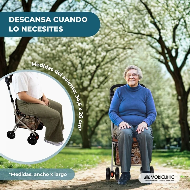 Einkaufswagen Rollator | 4 Räder | Zusammenklappbar | Mit Tasche | Mit Bremssystem | Muster | Coliseo | Mobiclinic