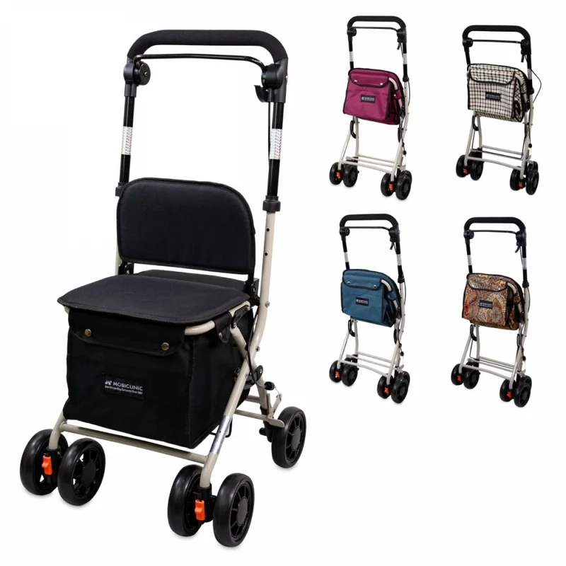 Einkaufswagen Rollator | 4 Räder | Zusammenklappbar | Mit Tasche | Mit Bremssystem | Schwarz | Coliseo | Mobiclinic