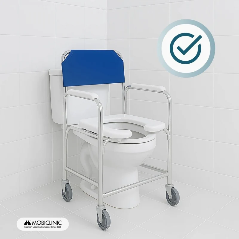 Toilettenstuhl | Fahrbar | Aluminium | Gepolsterte Armlehnen | Blau | Manzanares | Mobiclinic