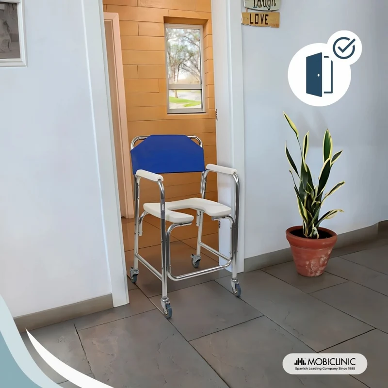 Toilettenstuhl | Fahrbar | Aluminium | Gepolsterte Armlehnen | Blau | Manzanares | Mobiclinic