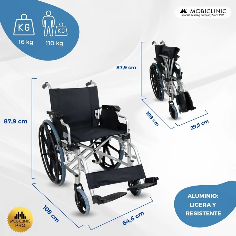 Multifunktionsrollstuhl | Aluminium | Klappbare Armlehnen und abnehmbare Fußstützen | Große Räder | Ópera | TOP | Mobiclinic
