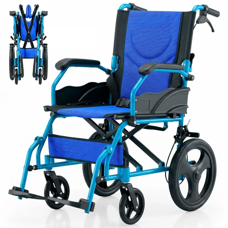 Faltbarer Rollstuhl | Aluminium | Handbremsen | Fußstützen | Armlehnen | Blau | Modell: Pirámide | Mobiclinic