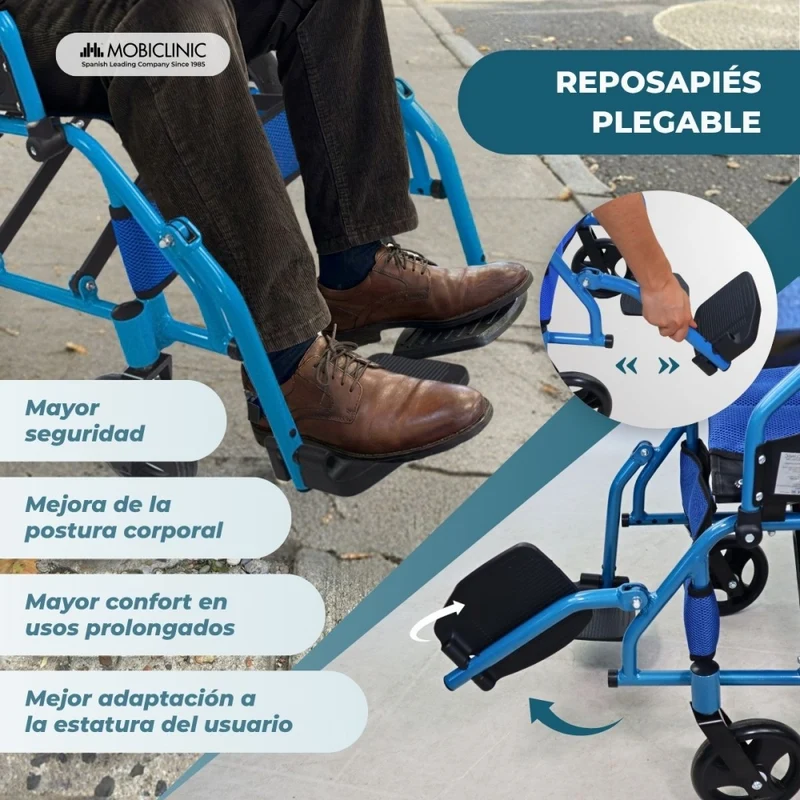 Faltbarer Rollstuhl | Aluminium | Handbremsen | Fußstützen | Armlehnen | Blau | Modell: Pirámide | Mobiclinic