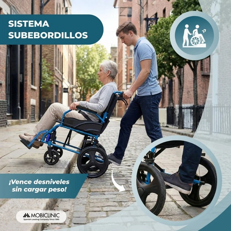 Faltbarer Rollstuhl | Aluminium | Handbremsen | Fußstützen | Armlehnen | Blau | Modell: Pirámide | Mobiclinic