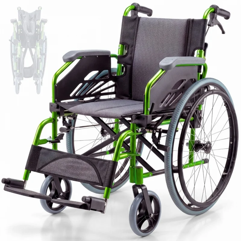 Rollstuhl | Aluminium | Faltbar | Geteilte Rückenlehne | Grün | Modell Bolonia | Mobiclinic