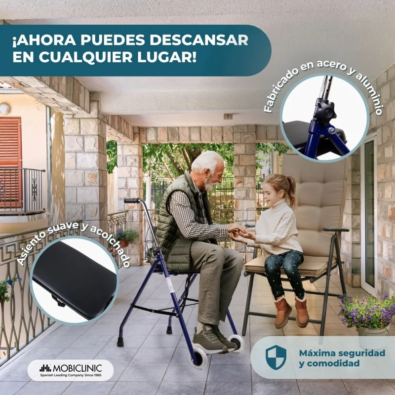 Rollator für ältere Menschen | Faltbar | Sitz | 2 Räder | Blau | Emérita | Mobiclinic