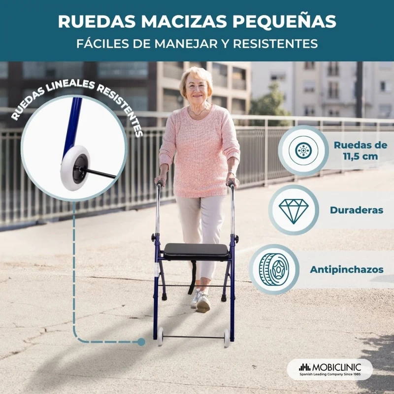 Rollator für ältere Menschen | Faltbar | Sitz | 2 Räder | Blau | Emérita | Mobiclinic