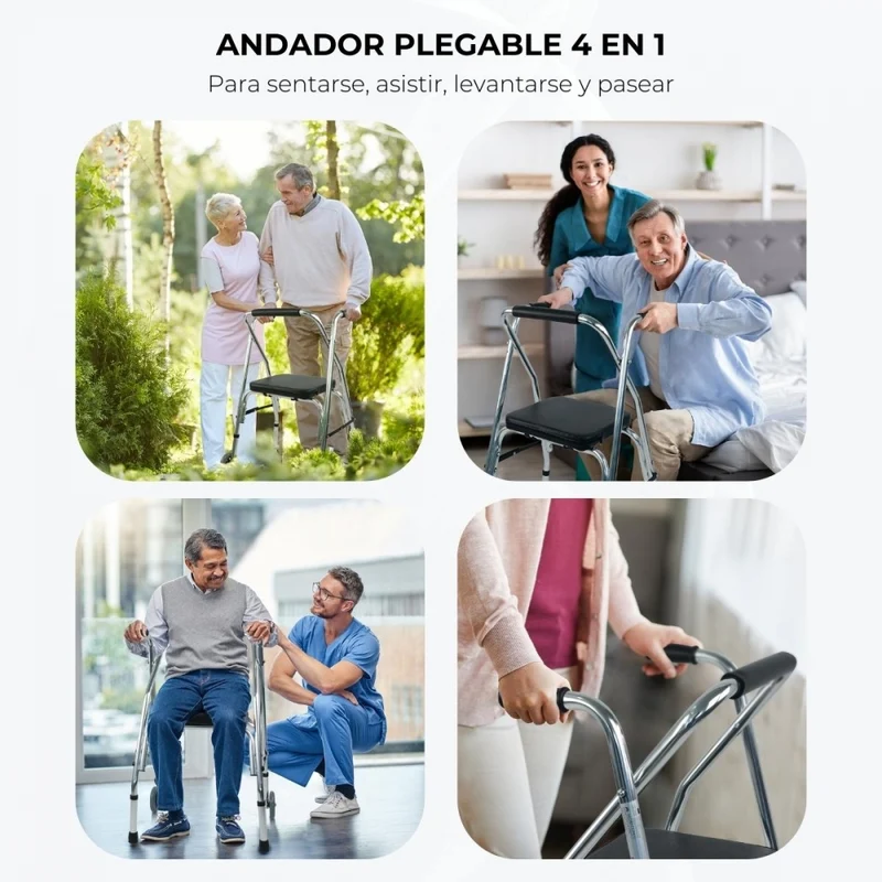 Rollator| 2 Räder | Gepolsterter Sitz | Zusammenklappbar |Verstellbar| Silber | Compostela | Mobiclinic