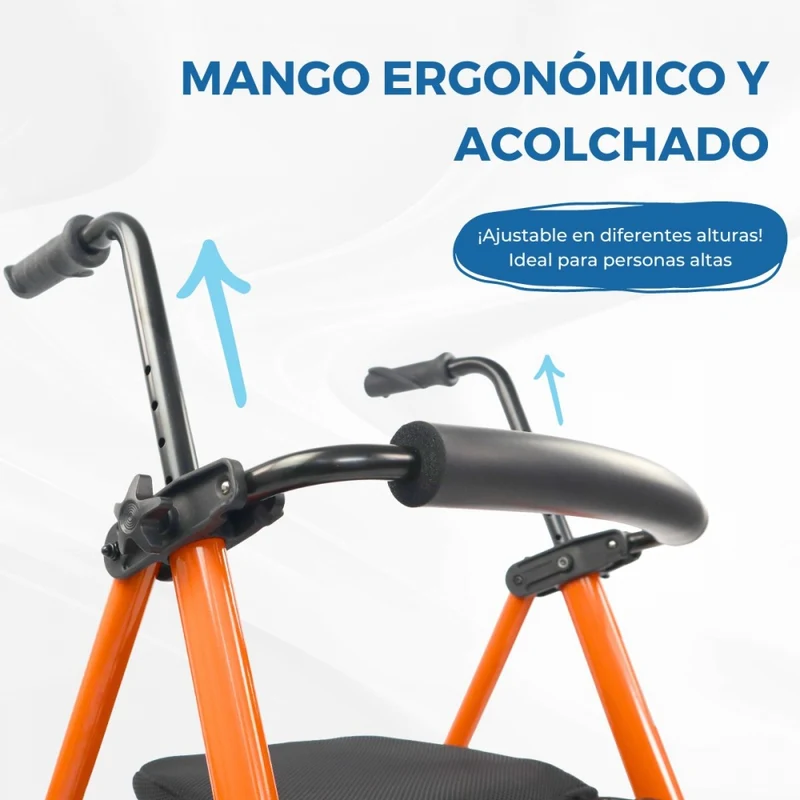 Premium Rollator | 2 Räder | Faltbar und höhenverstellbar | Sitz und Korb | Stahl| Orange | Nerón | Mobiclinic