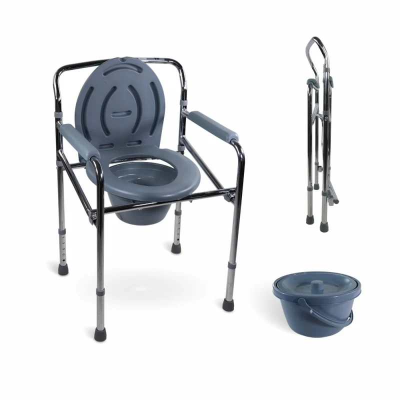 Toilettenstuhl | Mit Bezug | Höhenverstellbar | Verstellbare Armlehnen | Verchromter Stahl | Puente | Mobiclinic