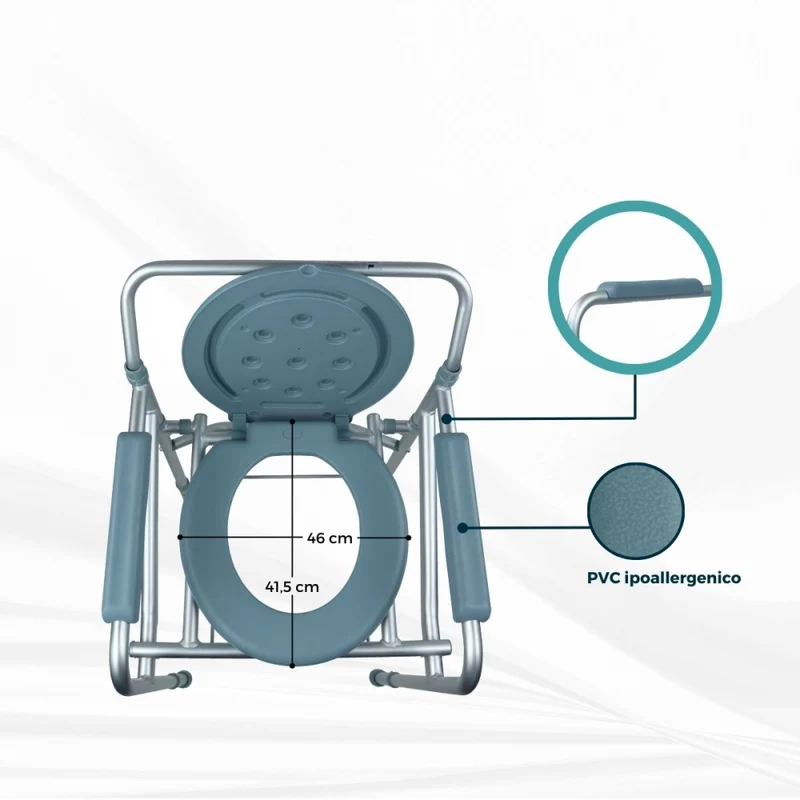 Toilettenstuhl | Faltbar | Mit Deckel | Höhenverstellbar | Aluminium | Gepolsterte Armlehnen | Mar | Mobiclinic